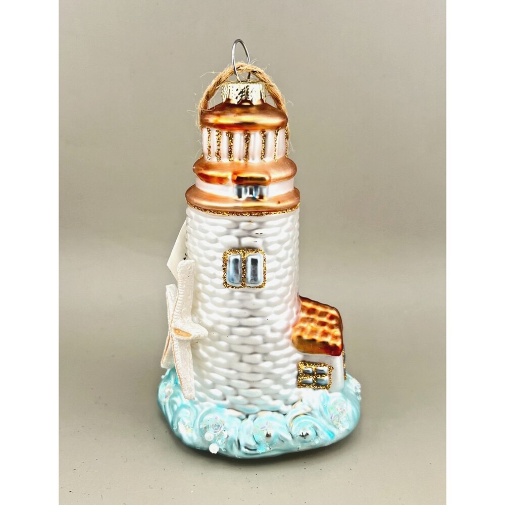 NWT Macy's Holiday Lane Lighthouse Glass Ornament Ocean Beach Nautical Christmas